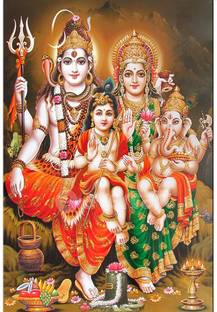 Wall gallery 45.72 cm Lord shiva parvati ganesh kartikeya Plc glowing sticker 18 x 12 Inc Self Adhesive Sticker
