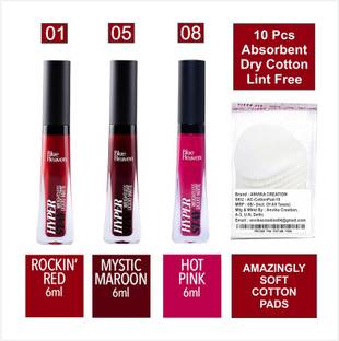 BLUE HEAVEN Hyper Stay Combo Liquid Matte Lipstick Shades-1-5-8 + Cotton Pad (10pcs)