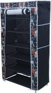 SAIWAY 6 layer Rose Print Shoe Rack Metal Collapsible Shoe Stand