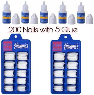 Yuvami's 200 Artificial Fake Nails WIth 5 Nail Glue off white
