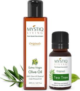 Mystiq Living Tea Tree Oil & Extra Virgin Oilve Oil Combo - 200 ml & 15 ml Hair Oil