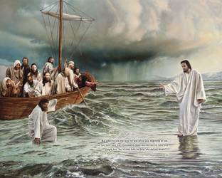 Elegance Jesus Christ walks on water painting Christian Art canvas painting Canvas 22.25 inch x 28 inch Painting