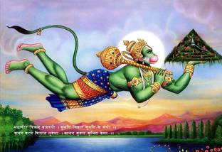 Poster Hanuman Ji With Sanjivini Buti Large Poster sl1714 (36x24 Inches, Matte Paper, Multicolor) Fine Art Print