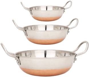 RSPTJM Stainless Steel Copper Bottom Kadhai Fry pan (2000 ML2500 ML3000 ML, Set of 3) Kadhai 30 cm diameter 6 L capacity