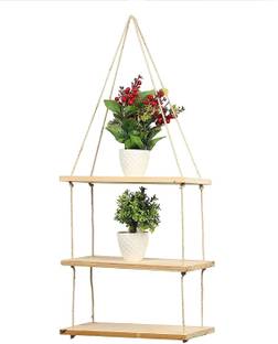 RAKANO Macrame wall Hanging Decor Shelves Wall Shelf with Handmade Woven Wooden Wall Shelf
