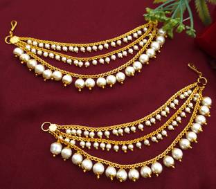 PINAAKA DARINI Earrings Chain Jewellery Gold Coated Multilayer Pearl Beads Alloy Jhumki Earring Alloy Earring Set