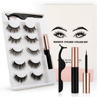 Vinayakart 5 Pair 3D Reusable Magnetic False Eyelashes Kit with Eyeliner - 17/19/20/29/32