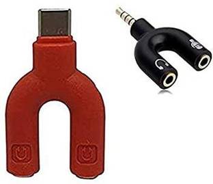 SANNO WORLD Multicolor U Shape Type-C Audio Jack to Headphone Microphone Splitter Phone Converter