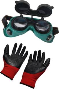 Q8 Twinkle Welding Safety Goggles | Safety Glass & Nylon Gloves Combo Pack Welding Safety Goggles & Gloves Combo Pack | Welding Glass & Gloves Set Welding  Safety Goggle
