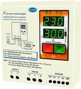 kreena technologies Digital water controller with starter with HV LV OL DRY protection with timer Wired Sensor Security System