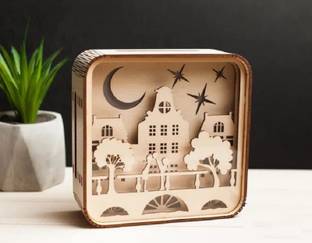 LAVNIK Shop Showpiece Light Box 3D Night Light Plywood Box Gifts Night Light Bedroom Decorative Showpiece  -  8 cm