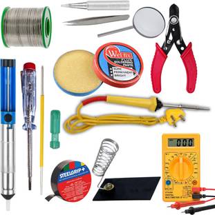 Gilhot 25W Soldering Iron, Solder Wire, Iron Stand, Cutter, Paste Flux,Tweezer, Pump, Tester, Bit,Magnifying Glass, Tape, Screw Driver, Multimeter Combo 25 W Simple