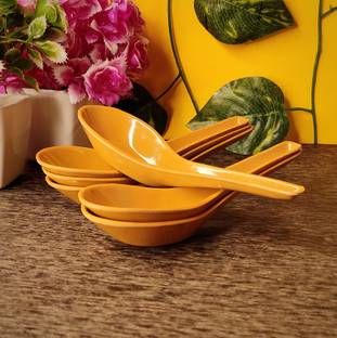 Creative Hub Soup Spoon/Melamine Soup Spoon Set of 6 Microwave Safe/Soup Spoon(14cm) (Yellow) Melamine Soup Spoon Set