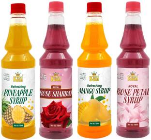 Mr.Kool Mango,Rose,Pineapple and Rose Petals Syrup 750ml Each.Pack Of 4 Combo. Rose