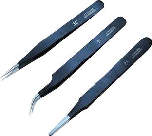 Luxuro SS Tweezer For Electronics Jewelry,Eyebrow & Ingrown Hair Removal-3 Pc