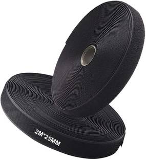 Lifekrafts Hook & Loop Tape Roll Strips with non adhesive| (2M*25mm Hook & Loop Tape, Black Color) Sew-on Velcro