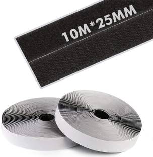 Lifekrafts Self Adhesive Hook Tape & Self Adhesive Loop Tape (10M*25mm Hook & Loop Tape, Black Color), Sticky Back Fastening, Strong Glue with Durable Quality, Adhesive Back Mounting Tape for Stationary, Pictures ,Tools, Household Purposes, Schools and Office etc. Stick-on Velcro