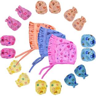 Bigbought Baby Pack Of Mittens-Booties (4 Pairs) and Cap (Set Of 3), Hosiery Soft Material