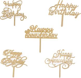 Yorkker Golden Acrylic Cake Toppers 5 Pcs Small Cake Topper
