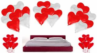 DEVDHI FUN PARTYZ Solid Red and White Heart Shaped Balloons Pack of 50 Balloon