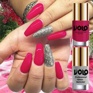 Volo Gloss Shine Passion Pink Nail Polish Glitter High Shine Silver Nail Paint Passion Pink, Silver Glitter