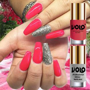 Volo Gloss Shine Light Pink Nail Polish Glitter High Shine Silver Nail Paint Light Pink, Silver Glitter