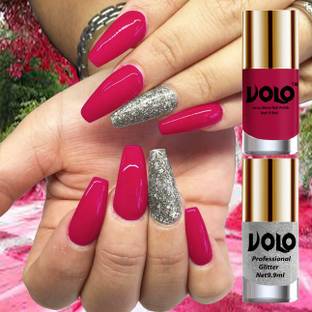 Volo Gloss Shine Moon Magenta Nail Polish Glitter High Shine Silver Nail Paint Moon Magenta, Silver Glitter