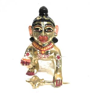 Idolsplace Fine Brass Hand Painted Bal Hanuman Idol Statue /Little BajrangBali 600gms Decorative Showpiece  -  10 cm