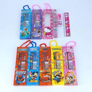 KOBBET 24Pcs_Mix Design Small School Stationery Gift Set-Pencil/Scale/Eraser/Sharpener