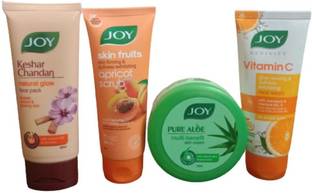 Joy Face Pack Kesar Chandan 60 ML+Scrub Apricot 60 ML+Aloevera Cream 100 ML+Face Wash Vitamin -C 50 ML