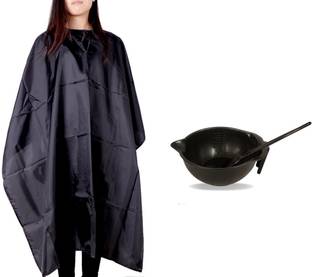 Utkarsh Combo Of Hair Coloring Dye Bowl With Brush And Solid Black Hair Cutting Sheet Makeup Apron