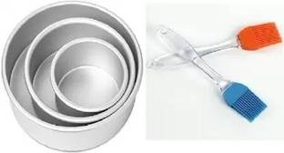 Mohini steels Set of 3 Aluminium Round Cake Moulds with Set Of 2 Brush Baking tool Kitchen Tool Set