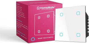 HomeMate Wi-Fi + Bluetooth Smart 4 Gang Touch Switch (White, Pack of 1) | No Hub Required Smart Switch