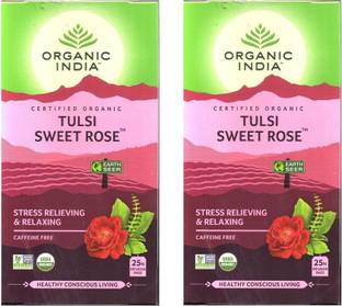 ORGANIC INDIA Tulsi Sweet Rose Instant Tea Bags Box