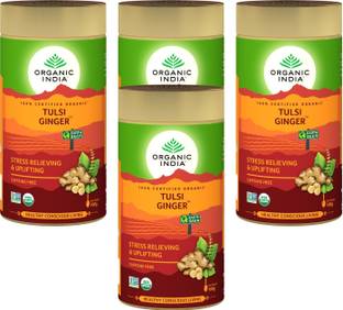 ORGANIC INDIA Tulsi Ginger 100 GM Tin- (Pack Of 4) Ginger Herbal Tea Drum