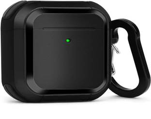 KHR Back Cover for Apple AirPods (3rd generation) Rugged Protective Case with Keychain (Black)