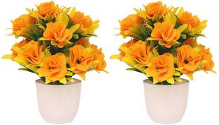 Devnidhi agri products Artificial Flower for Indoor, Office, And Home Decor Yellow Rose Artificial Flower  with Pot