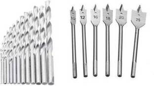 Kshivi Twisted And Flat Drill Bits Set 13 Pcs Plastic Drill Bit Set And 6 Pcs Flat Wood Drill Bits Set Pack Of 2