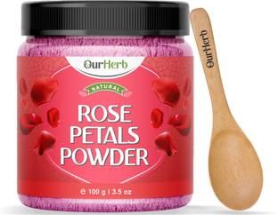 OurHerb Pure & Natural Rose Petal Powder for Skin & Hair with Wooden Spoon -100g|3.5 Oz