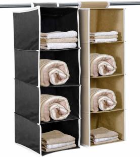 wini krafts Non Woven Foldable Hanging 4 Shelves Wardrobe -Pack of 2 Regular Organizer