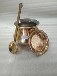SKYTAIL Brass Pongal Pot (4 Liters) with Lid and Laddle Pot 7 cm diameter 4 L capacity with Lid