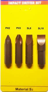 TOM Hardened and Tempered 4 Impact Driver Bit Set ( PH2, PH3, SL8, SL10 ) Impact Screwdriver Set