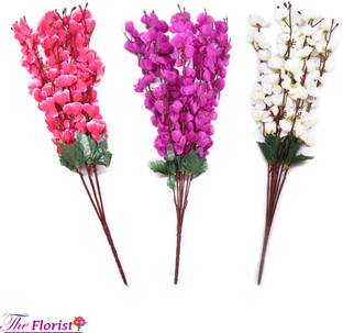 The Florist Purple, Maroon, White Orchids Artificial Flower