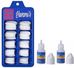Yuvami's 100 Artificial Fake Nails WIth 2 Nail Glue (Pack of 100) (off White) off white