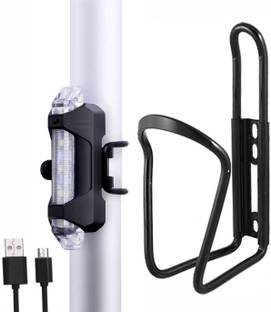 DSTECHBAR Cycle White Tail Light With Bottle Holder Waterproof USB Rechargeable (Combo) Bicycle Bottle Holder