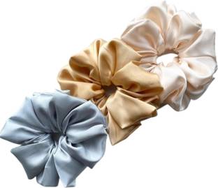 Attune Silk Satin Hair Tie Elastic Hair Bands Set of 3 fluffy Large Size Scrunchies Rubber Band