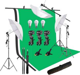 Hiffin White|Black|Green Backdrop 6x9ft + 9ft Stand - 6x9 ft Backdrop Black Reflector Umbrella