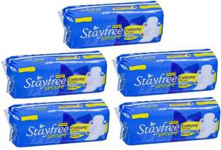 STAYFREE Secure Cottony Soft Cover With Wings Regular - 12+12+12+12+12 Counts Sanitary Pad