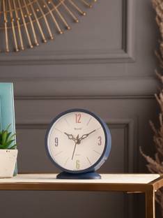 Exim Decor Blue Round Mini Analog Table Clock Decorative Showpiece  -  14 cm