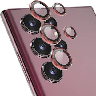 KHR Back Camera Lens Glass Protector for Samsung Galaxy S22 Ultra Aluminum Alloy Lens Ring Cover (Rose Pink)